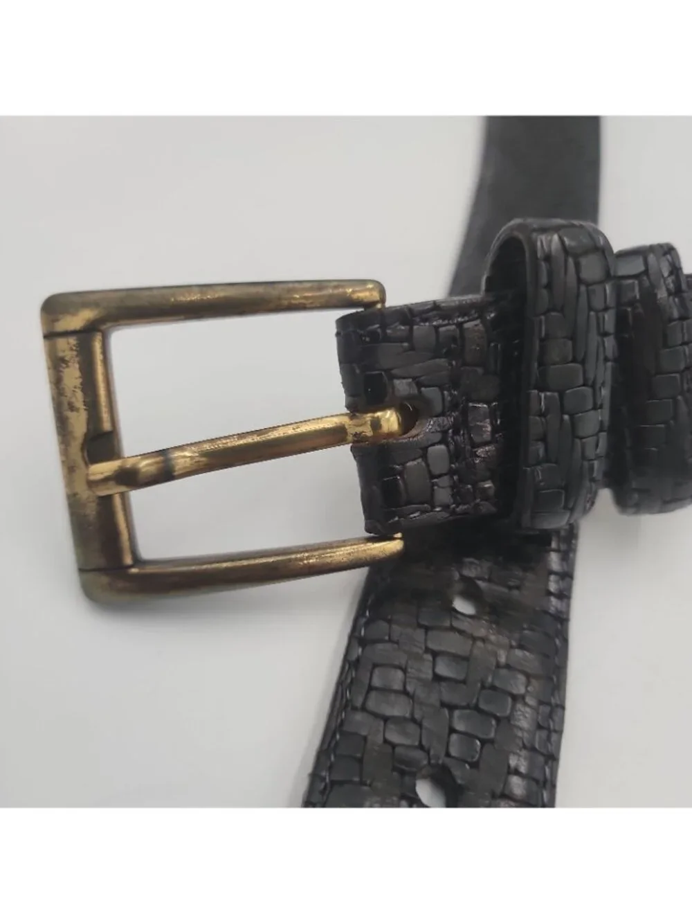 Eurometal Italian Mens Leather Belt 38 Black Made In Italy Brass Buckle 36-40